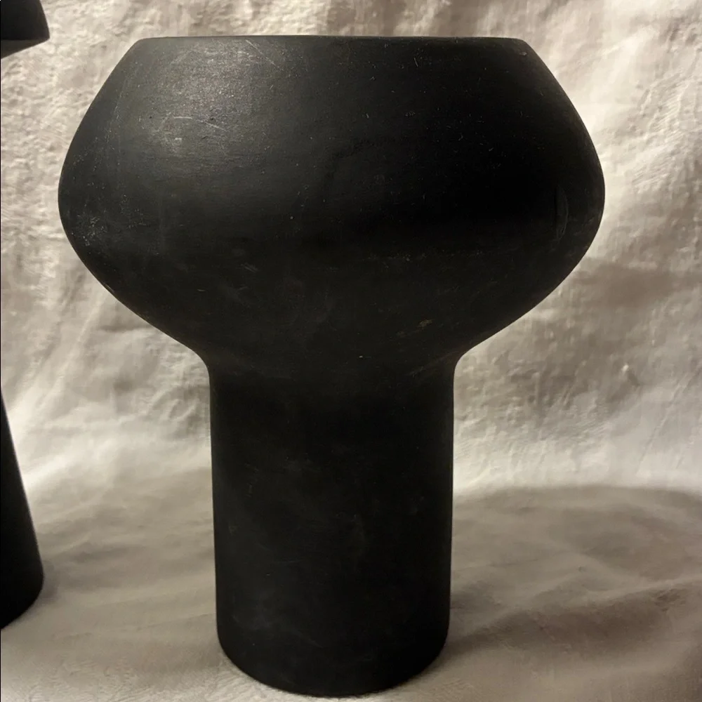 Stoneware Pillar & Taper Candle Holders, Black, Set of 2 Elegant Black Holders